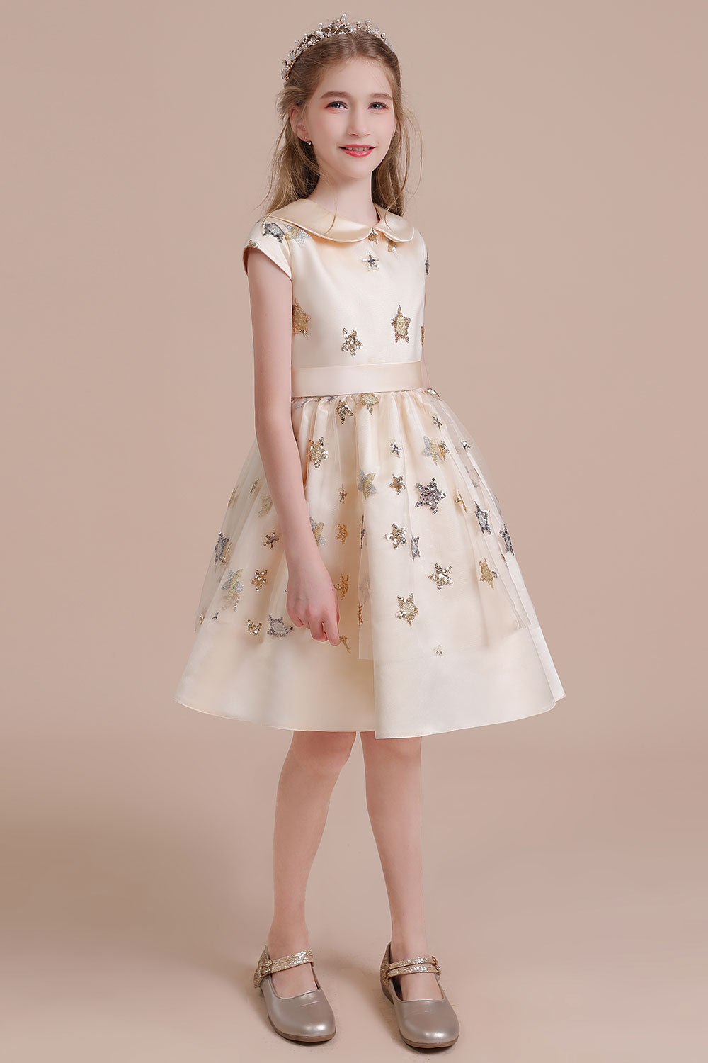 A-Line Cap Sleeve Star Sequins Tulle Flower Girl Dress Online