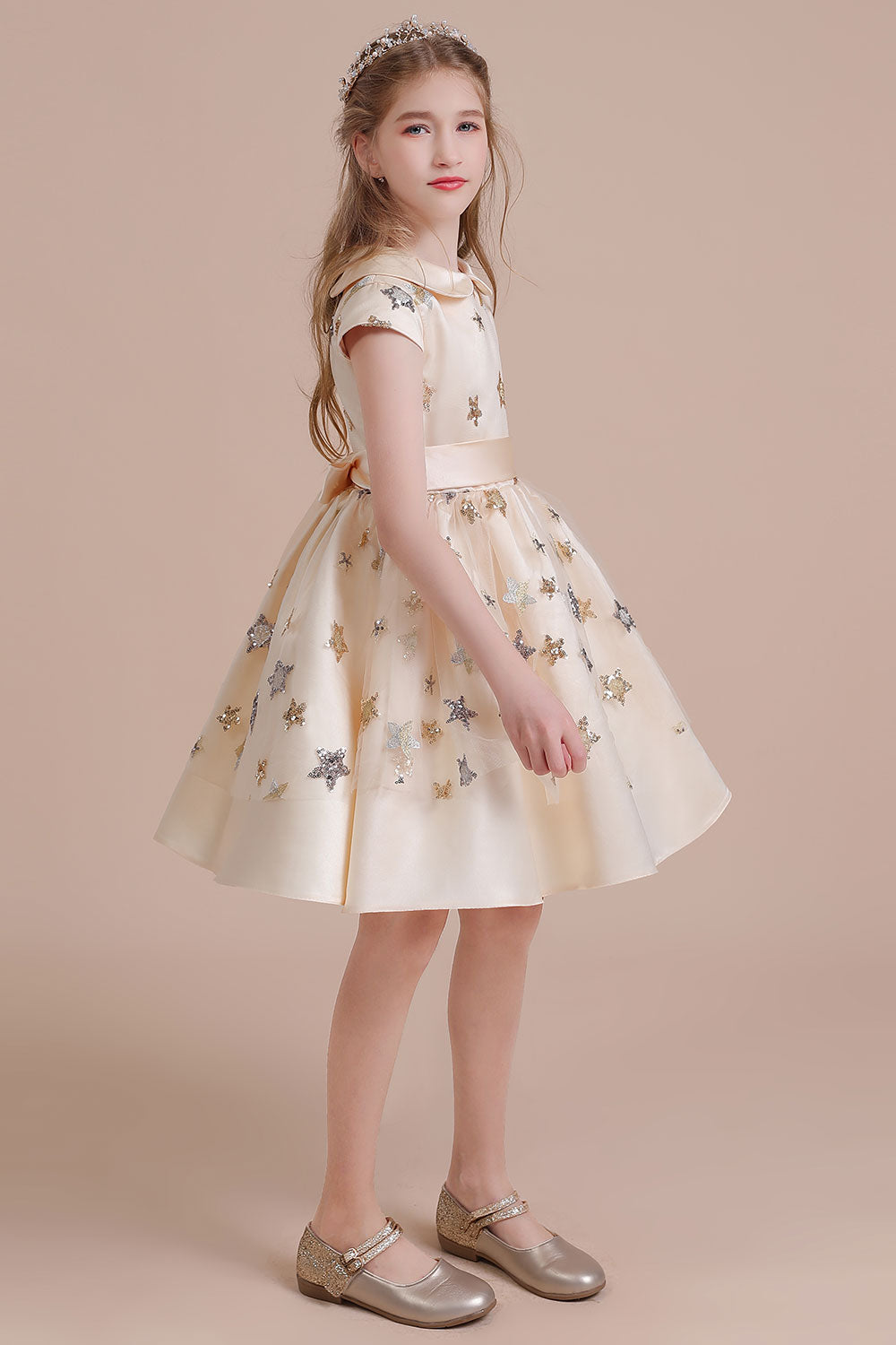 A-Line Cap Sleeve Star Sequins Tulle Flower Girl Dress Online