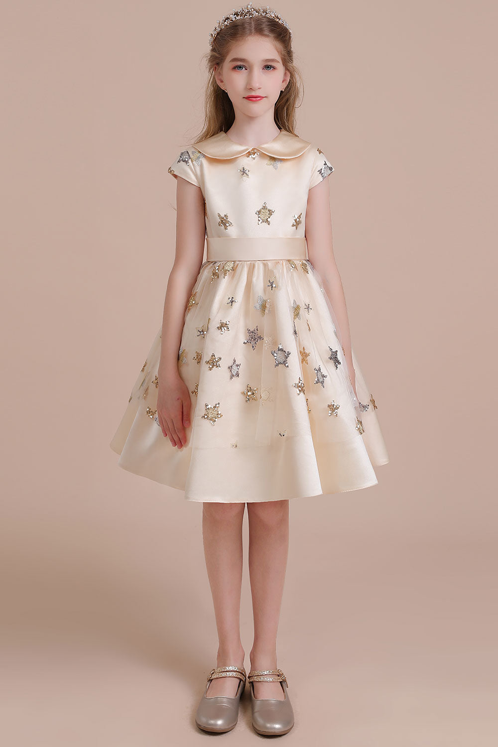 A-Line Cap Sleeve Star Sequins Tulle Flower Girl Dress Online