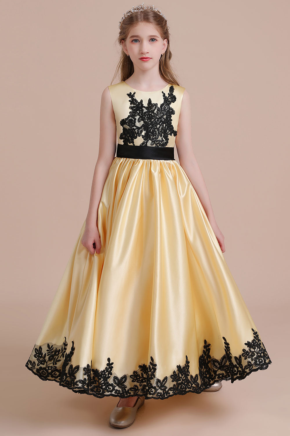 A-Line Chic Bow Appliques Satin Flower Girl Dress Online