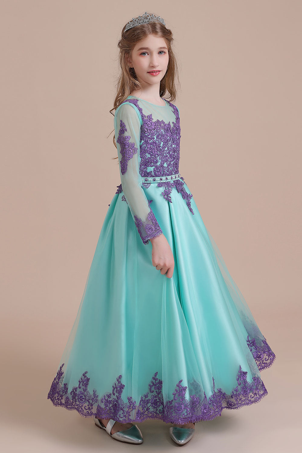 A-Line Chic Long Sleeve Appliques Flower Girl Dress Online