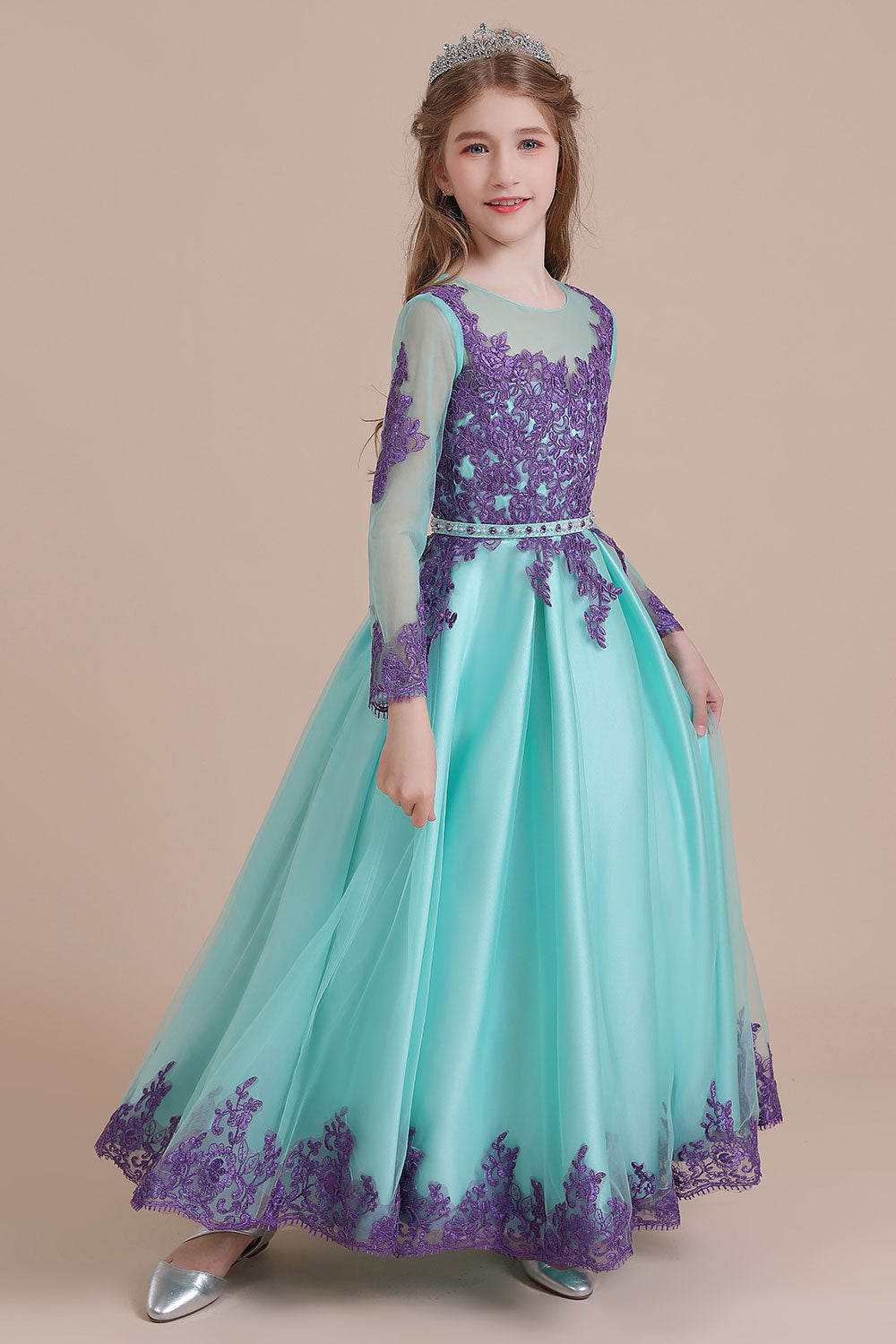 A-Line Chic Long Sleeve Appliques Flower Girl Dress Online