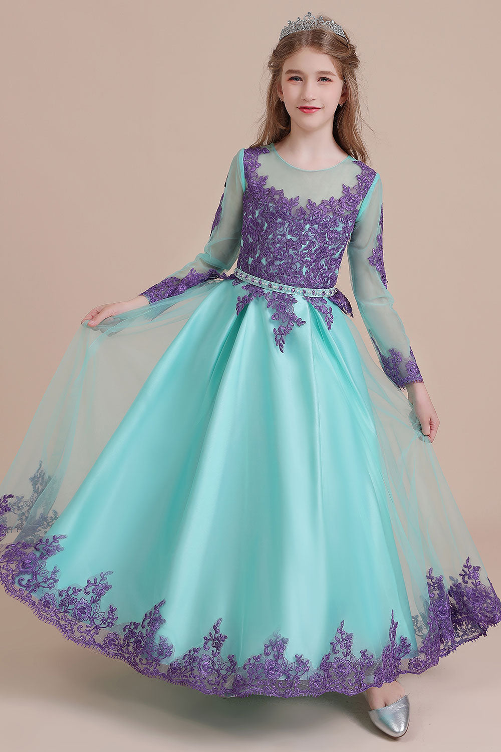 A-Line Chic Long Sleeve Appliques Flower Girl Dress Online