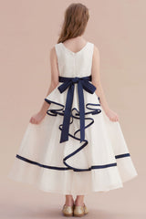 A-Line Chic V-neck Lace Ankle Length Flower Girl Dress Online