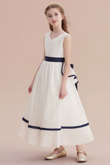 A-Line Chic V-neck Lace Ankle Length Flower Girl Dress Online