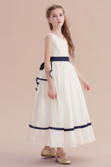 A-Line Chic V-neck Lace Ankle Length Flower Girl Dress Online