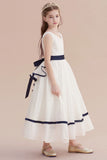 A-Line Chic V-neck Lace Ankle Length Flower Girl Dress Online