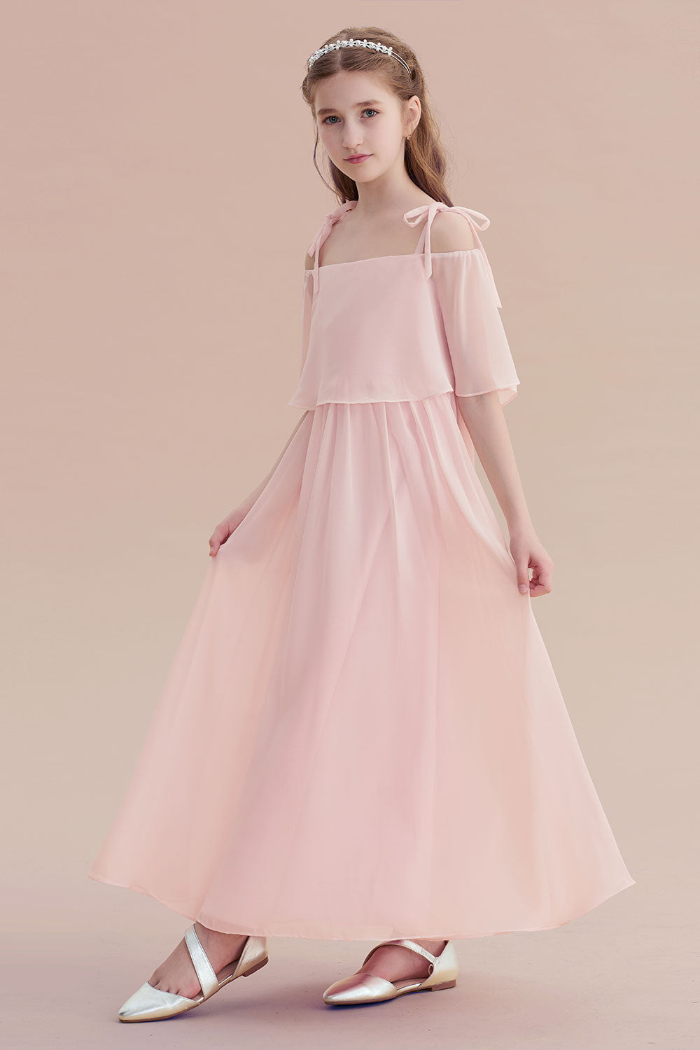 A-Line Cold-shoulder Chiffon Flower Girl Dress Online
