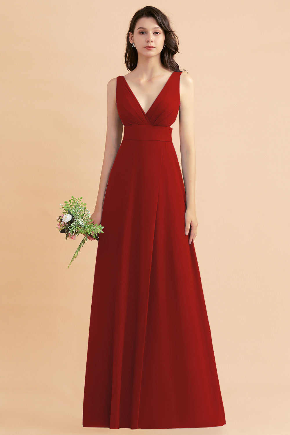 A-Line Dusty Blue Chiffon Ruffles Bridesmaid Dress with Slit