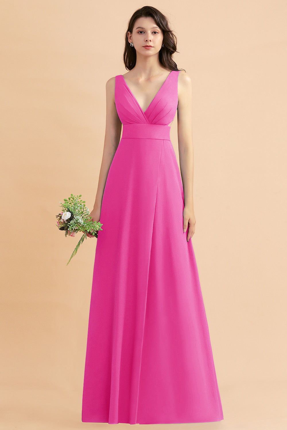 A-Line Dusty Blue Chiffon Ruffles Bridesmaid Dress with Slit