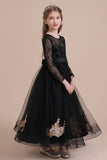 A-Line Embroidered Long Sleeve Tulle Flower Girl Dress On Sale