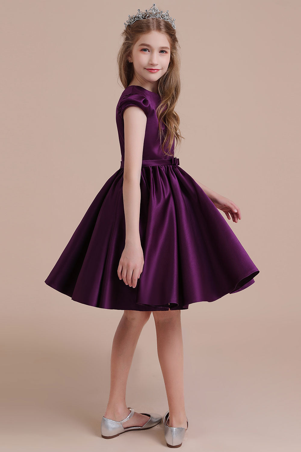 A-Line Graceful Cap Sleeve Satin Flower Girl Dress Online