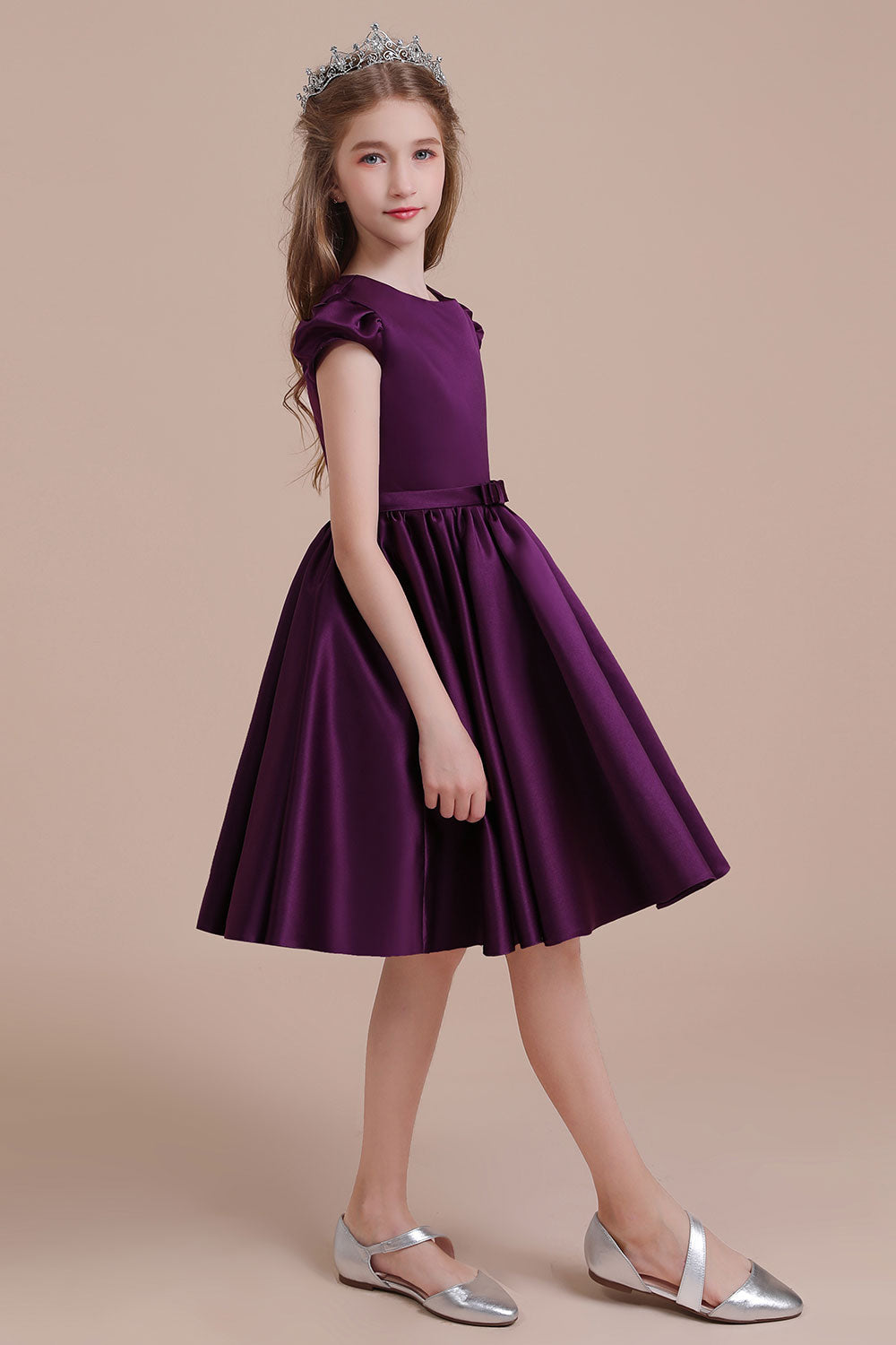 A-Line Graceful Cap Sleeve Satin Flower Girl Dress Online