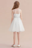 A-Line Illusion Knee Length Tulle Flower Girl Dress Online
