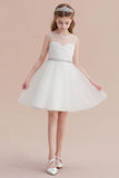 A-Line Illusion Knee Length Tulle Flower Girl Dress Online