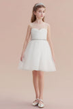 A-Line Illusion Knee Length Tulle Flower Girl Dress Online