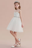 A-Line Illusion Knee Length Tulle Flower Girl Dress Online