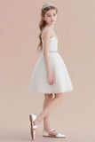 A-Line Illusion Knee Length Tulle Flower Girl Dress Online