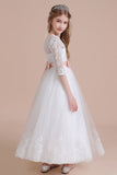A-Line Illusion Lace Tulle Ankle Length Flower Girl Dress On Sale