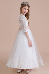 A-Line Illusion Lace Tulle Ankle Length Flower Girl Dress On Sale