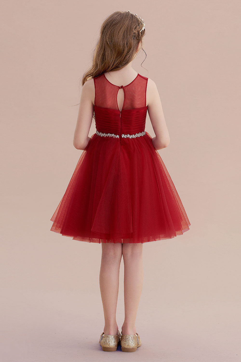 A-Line Illusion Tulle Knee Length Flower Girl Dress Online