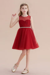 A-Line Illusion Tulle Knee Length Flower Girl Dress Online