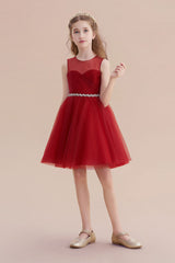 A-Line Illusion Tulle Knee Length Flower Girl Dress Online