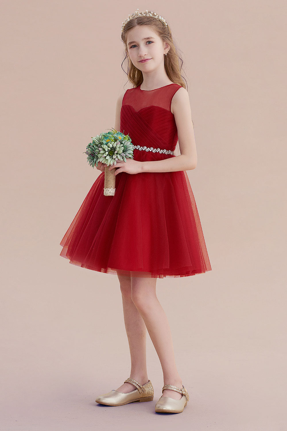 A-Line Illusion Tulle Knee Length Flower Girl Dress Online