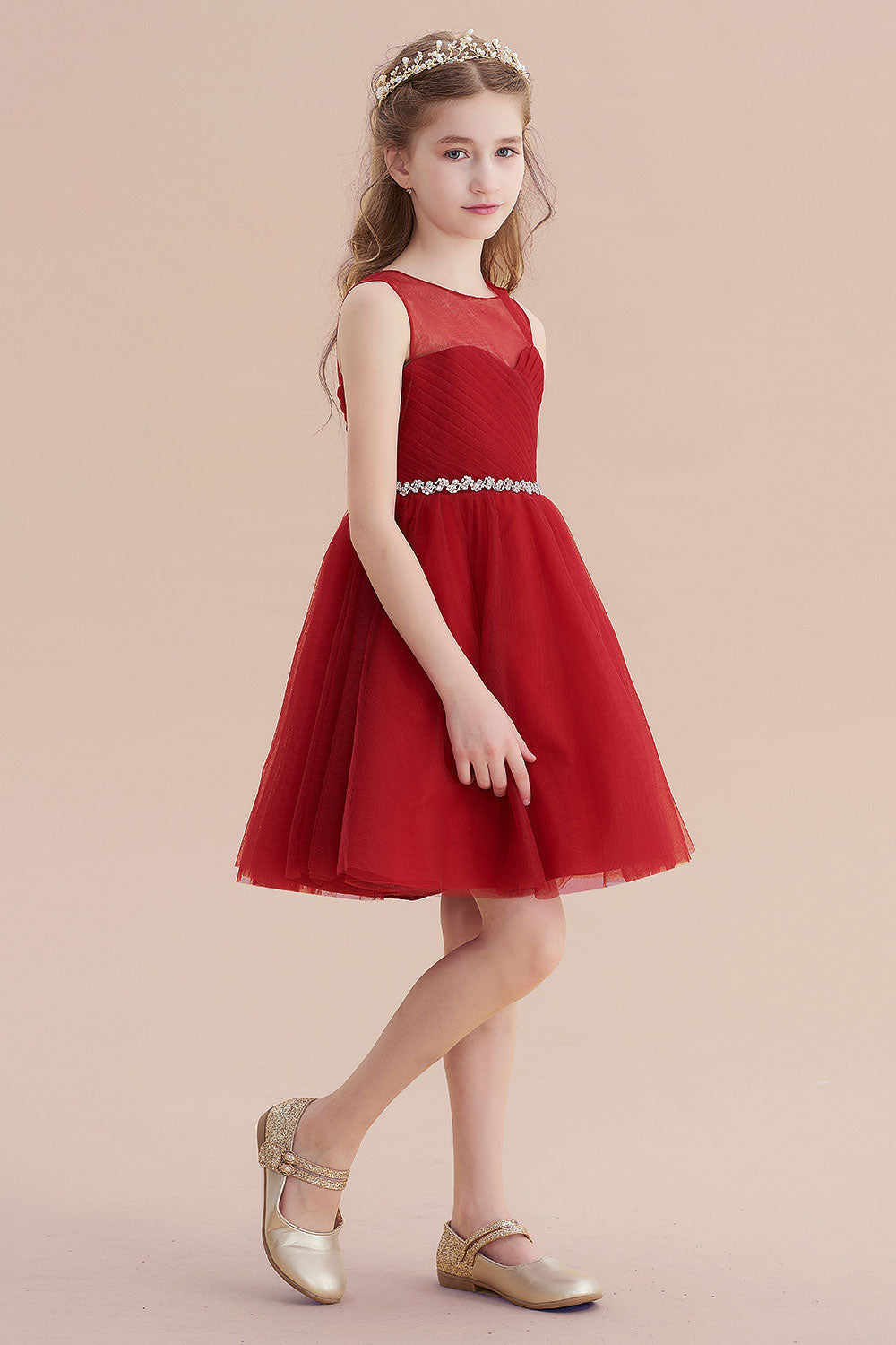 A-Line Illusion Tulle Knee Length Flower Girl Dress Online