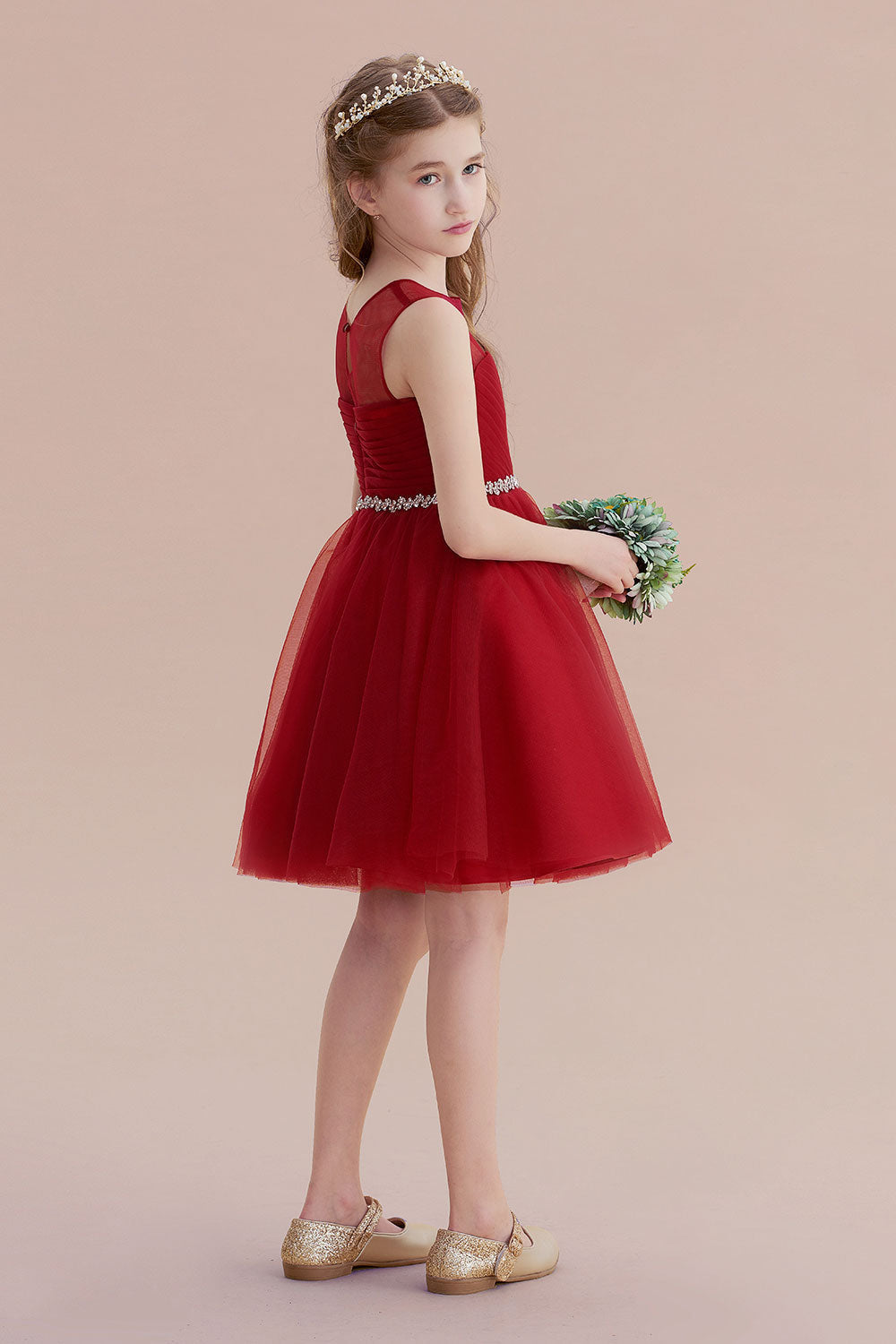 A-Line Illusion Tulle Knee Length Flower Girl Dress Online