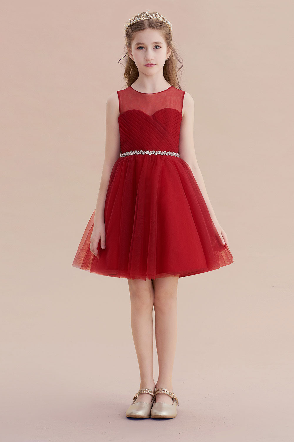 A-Line Illusion Tulle Knee Length Flower Girl Dress Online