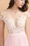 A-Line Jewel Chiffon Lace Ruffles Bridesmaid Dress with Slit
