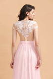 A-Line Jewel Chiffon Lace Ruffles Bridesmaid Dress with Slit