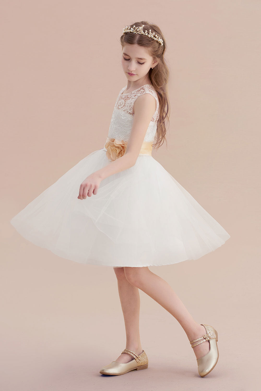 A-Line Lace Tulle Knee Length Dress Flower Girl Dress Online