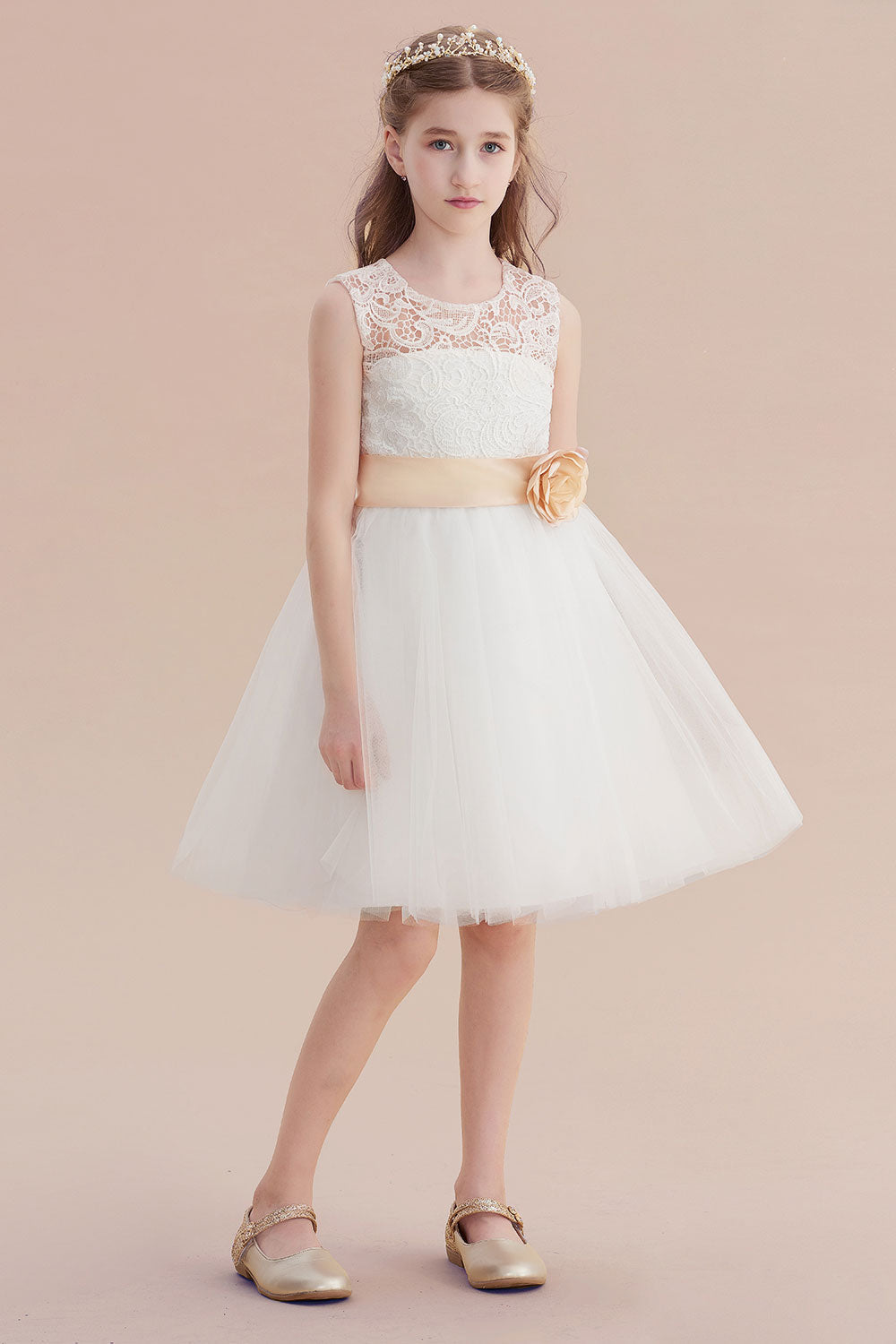 A-Line Lace Tulle Knee Length Dress Flower Girl Dress Online