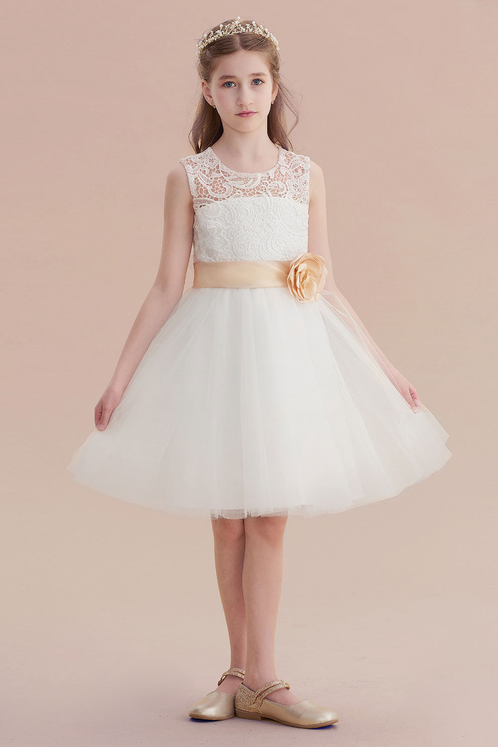 A-Line Lace Tulle Knee Length Dress Flower Girl Dress Online