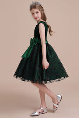 A-Line Lace Velvet Knee Length Flower Girl Dress Online