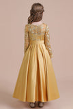 A-Line Long Sleeve Satin Ankle Length Flower Girl Dress Online