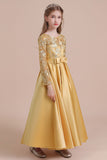 A-Line Long Sleeve Satin Ankle Length Flower Girl Dress Online