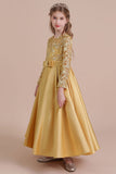 A-Line Long Sleeve Satin Ankle Length Flower Girl Dress Online