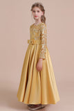 A-Line Long Sleeve Satin Ankle Length Flower Girl Dress Online