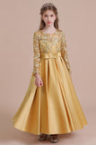 A-Line Long Sleeve Satin Ankle Length Flower Girl Dress Online