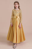 A-Line Long Sleeve Satin Ankle Length Flower Girl Dress Online