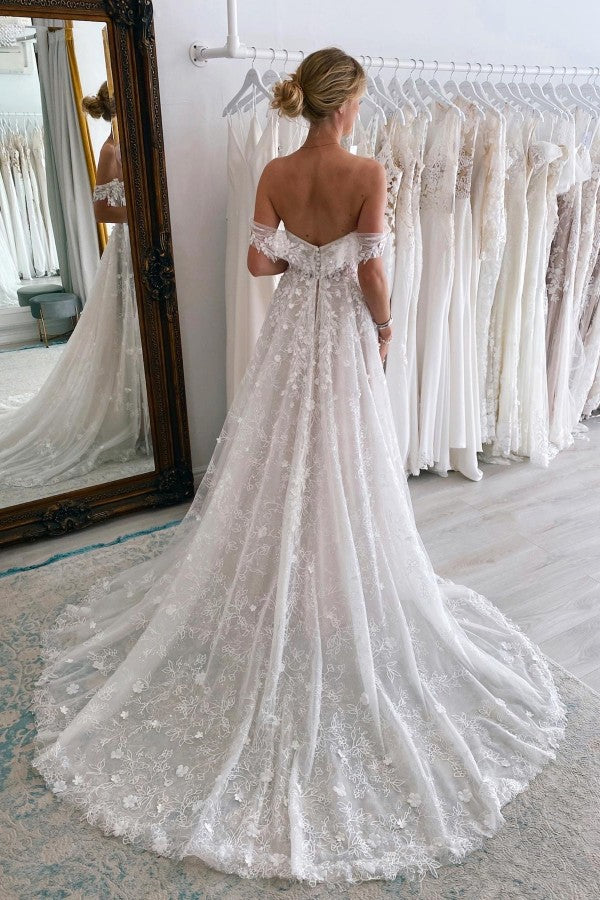 A-Line Princess Wedding Dress Off-the-Shoulder With Lace Appliques Newinlook A-Line Princess Wedding Dress Off-the-Shoulder With Lace Appliques Newinlook