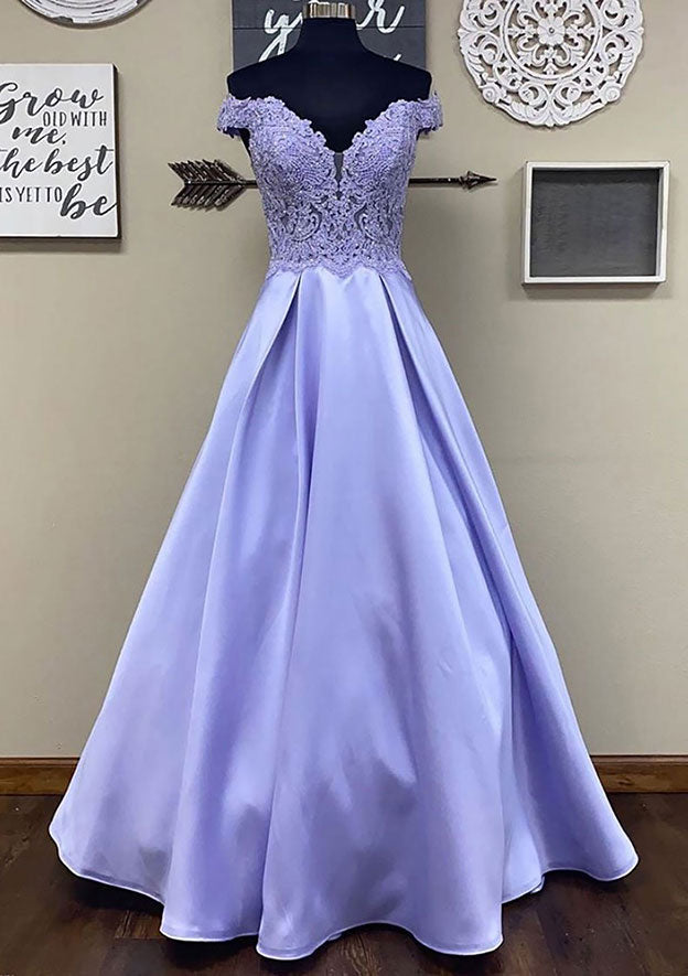 A-Line Satin Sparkling Prom Dress/Evening Dress With Appliqued Beading and Long/Floor-Length Design