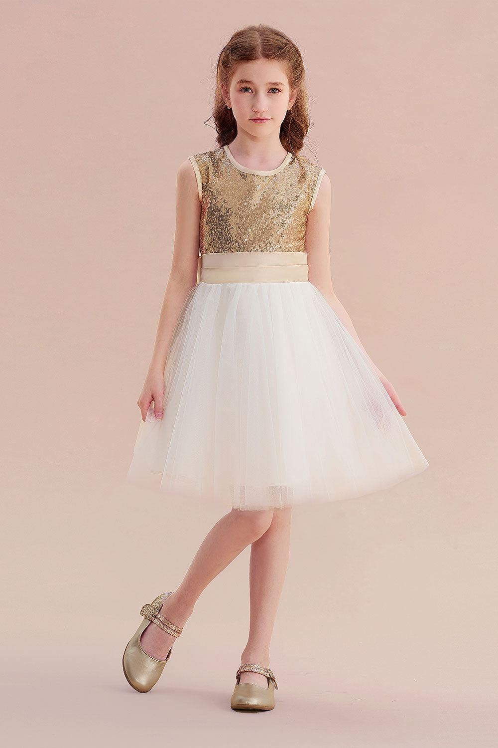 A-Line Sequins Tulle Bow Flower Girl Dress On Sale