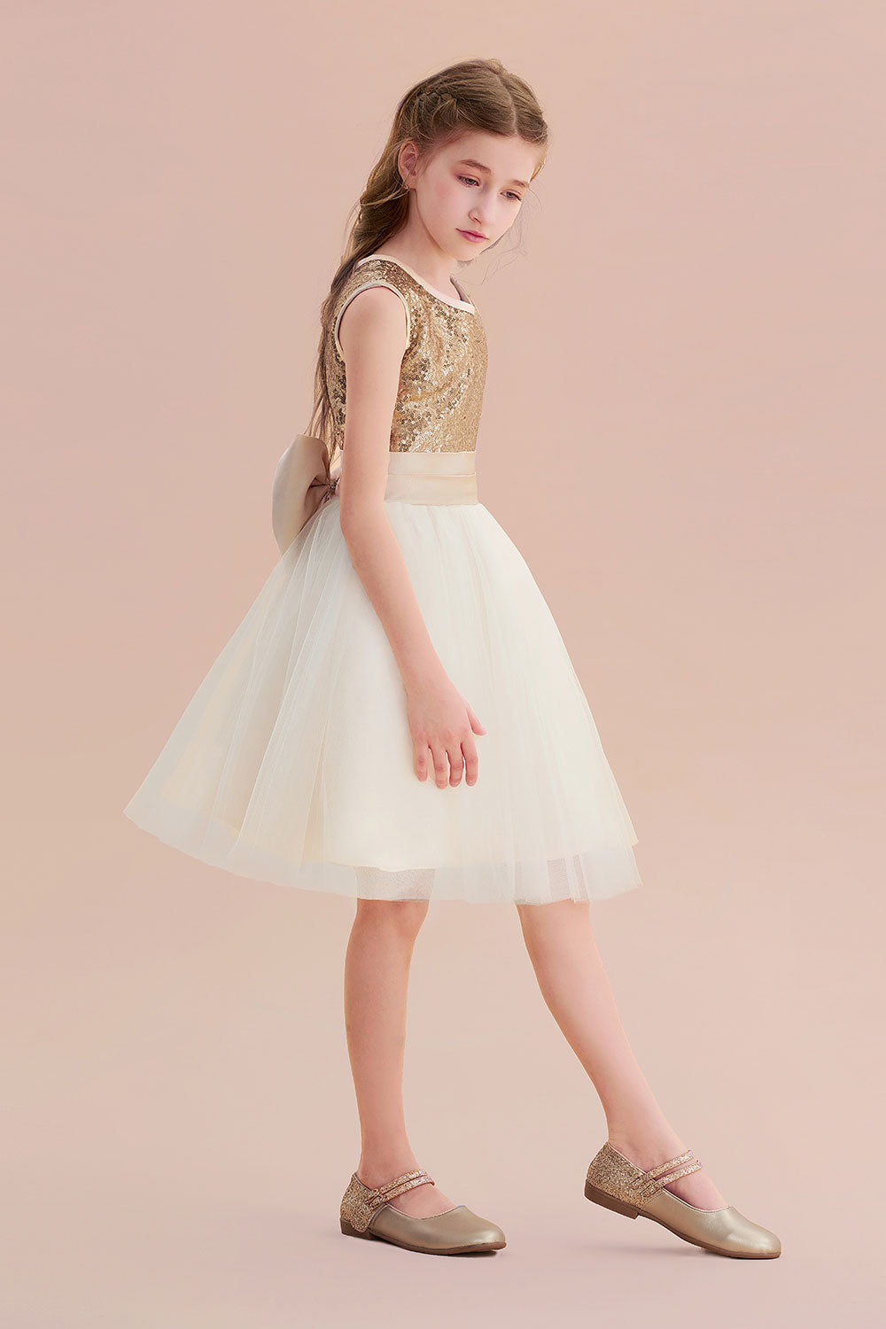 A-Line Sequins Tulle Bow Flower Girl Dress On Sale