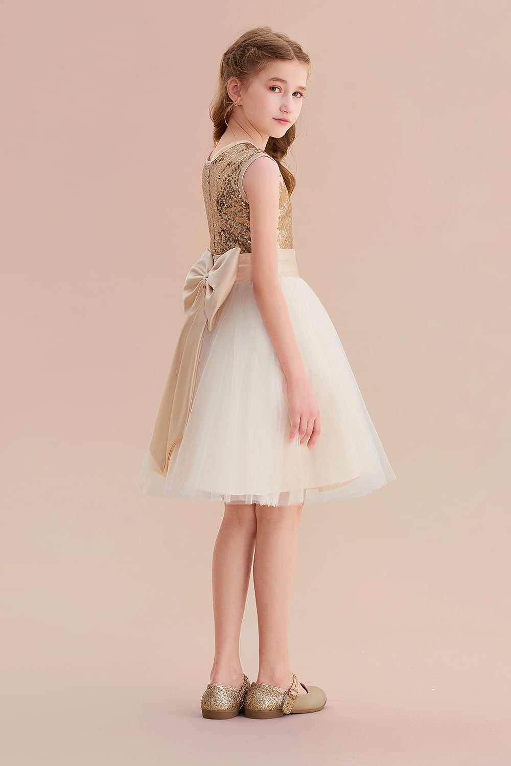 A-Line Sequins Tulle Bow Flower Girl Dress On Sale