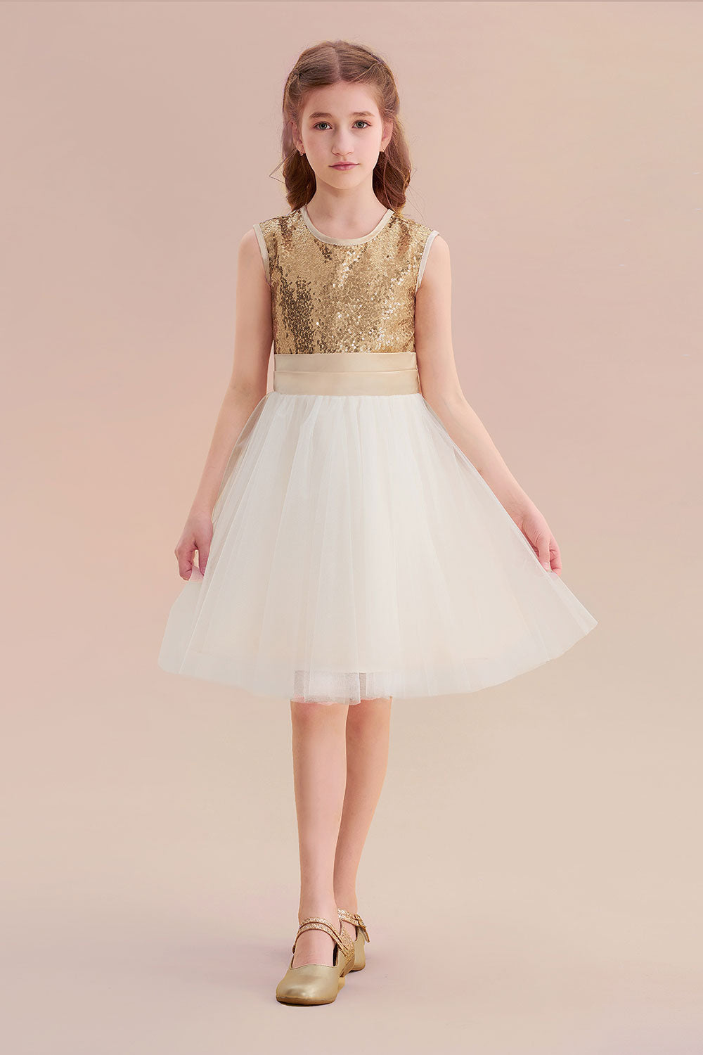 A-Line Sequins Tulle Bow Flower Girl Dress On Sale