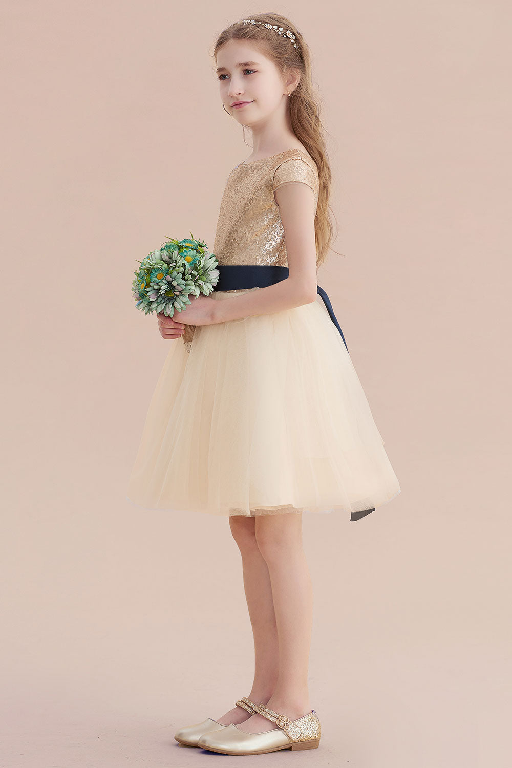 A-Line Sequins Tulle Cap Sleeve Flower Girl Dress Online